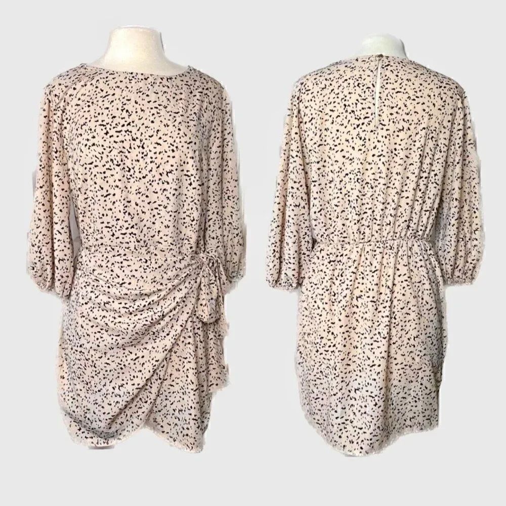 VICI Printed Tie Waist Wrap Dress Tan Black